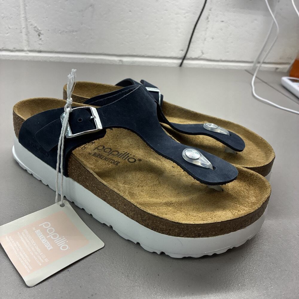 Birkenstock 38 Women Size 7 Papillio by Birkenstock Gizeh Platform 1031413 Navy